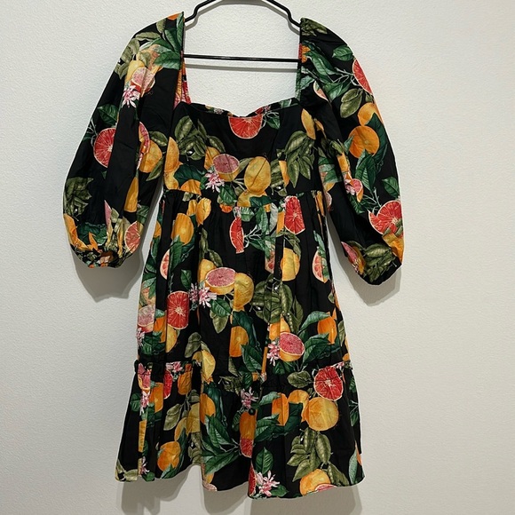 Cara Cara Sip Sip Dress in Black Orange Grapefruit Floral Print - S - Picture 2 of 4